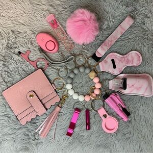 15pcs Pink Safety Keychain Accessory Set